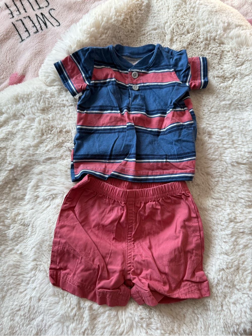 Carter's Navy and Rose Striped Short Sleeve Top with Rose Shorts